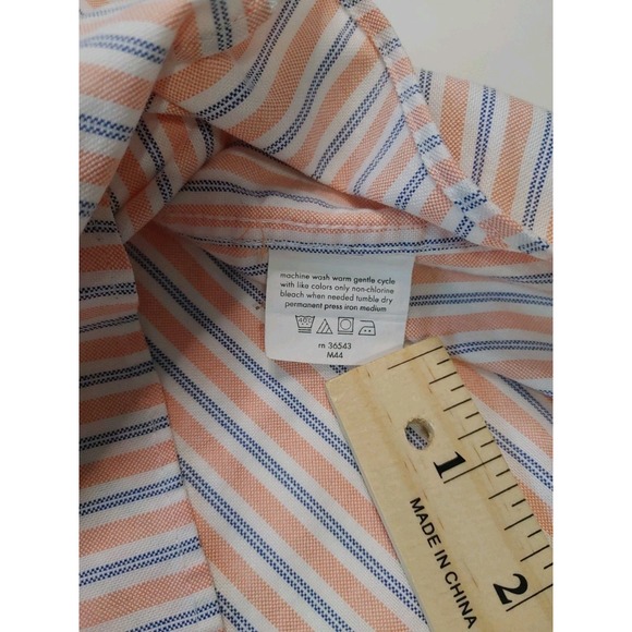 Chaps Mens Striped Long Sleeve Button Down Shirt Classic Fit Oxford Peach Blue - Picture 5 of 7